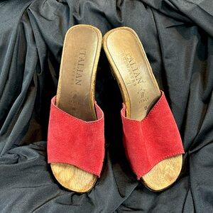 Red Suede Studded Italian Shoemaker kitten heels size 8